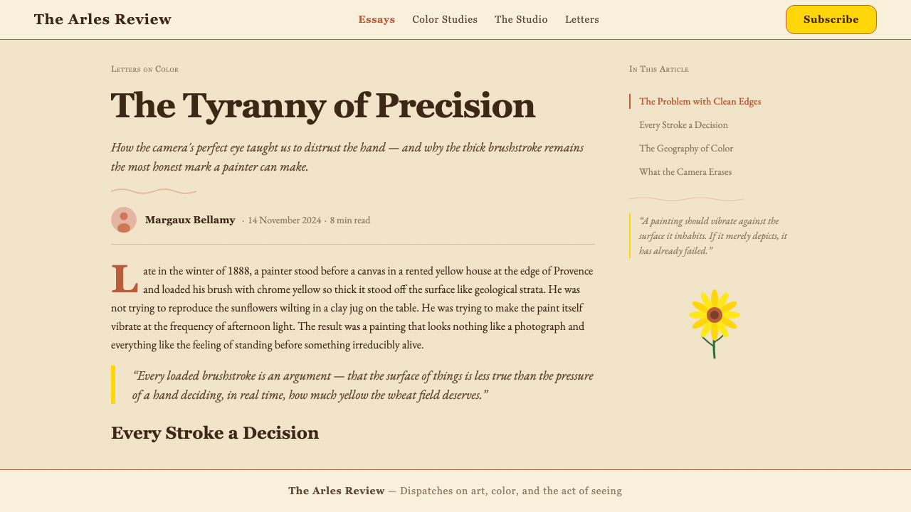 Van Gogh Post-Impressionist design style applied to a Article page