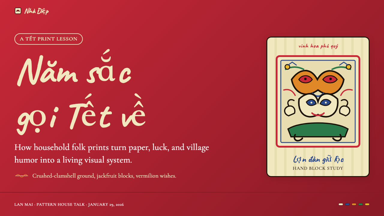 Vietnamese Đông Hồ Folk Print design style applied to a Slide · cover