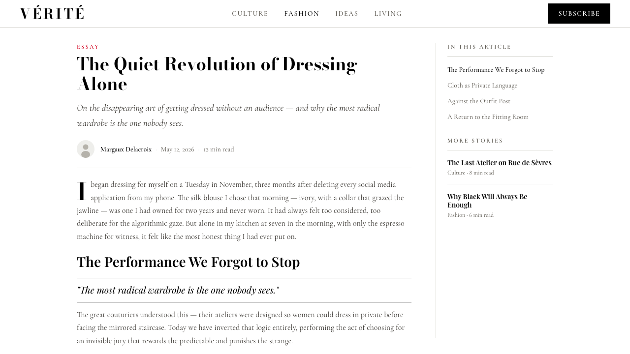 Vogue Didone design style applied to a Article page