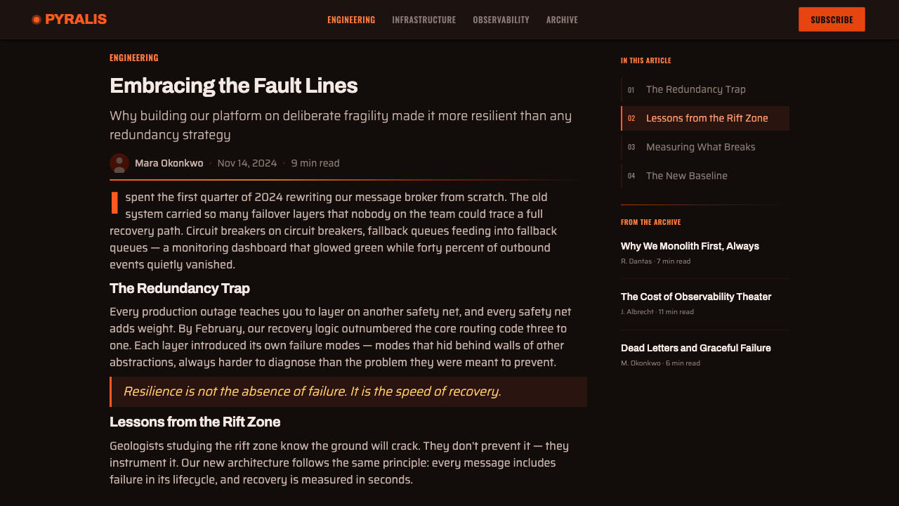 Kīlauea Lava Flow design style applied to a Article page