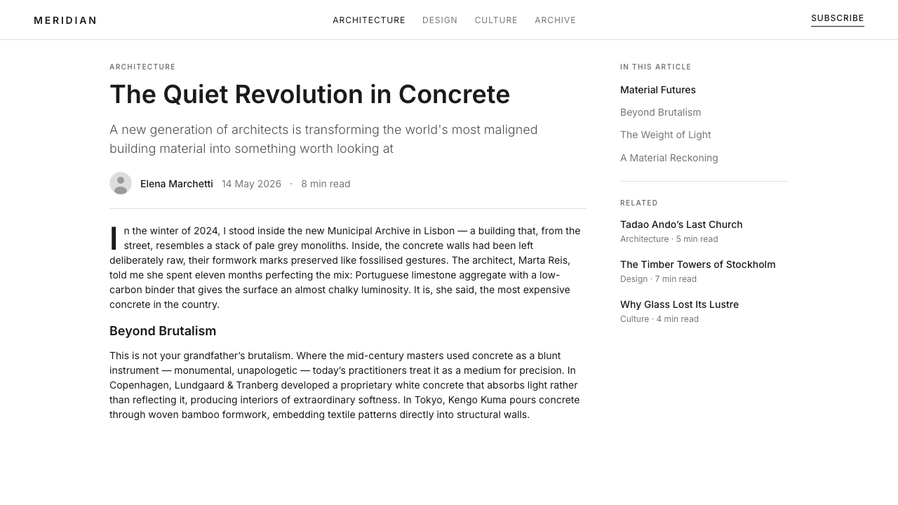 Wallpaper* Architecture design style applied to a Article page