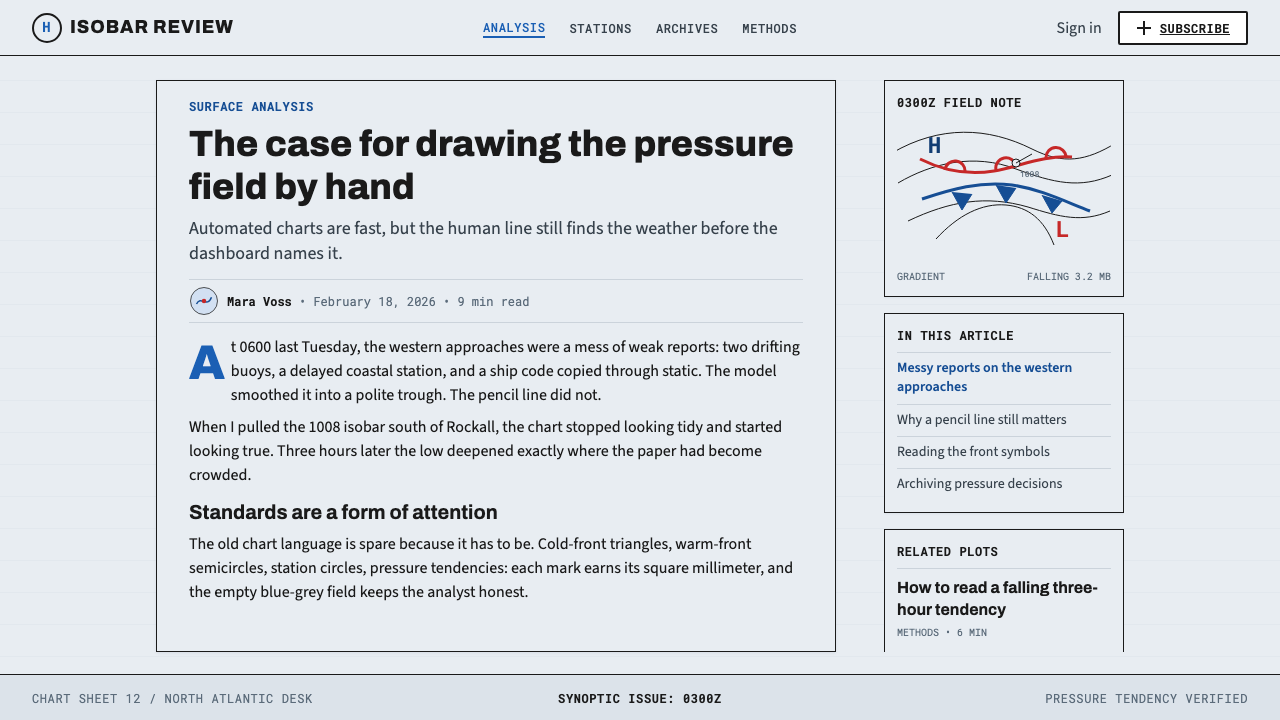 Synoptic Weather Chart design style applied to a Article page