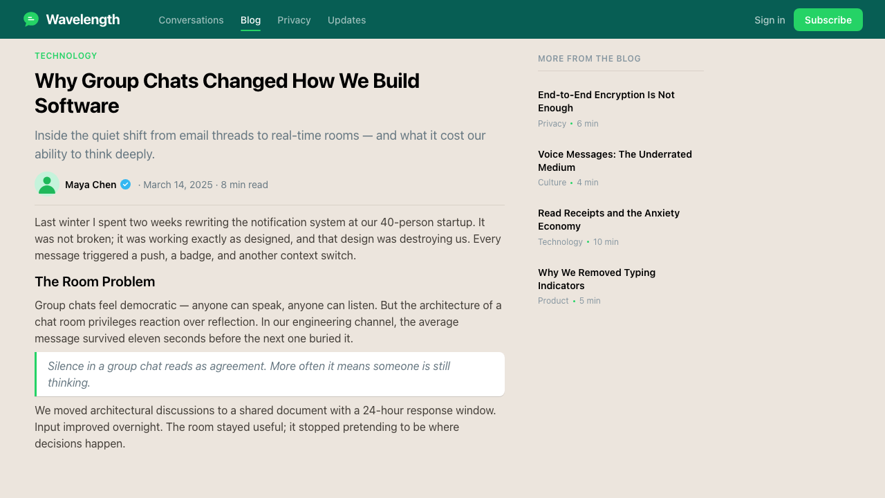 WhatsApp design style applied to a Article page