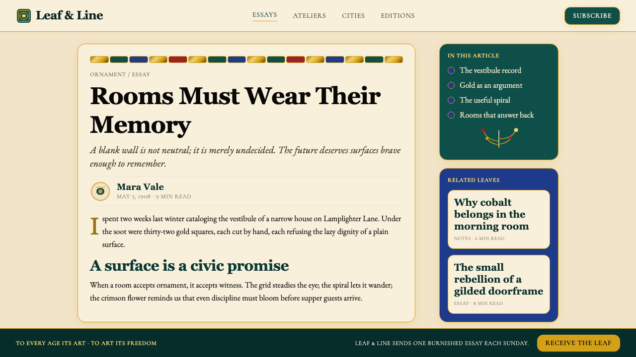 Wiener Secession (Klimt) design style applied to a Article page