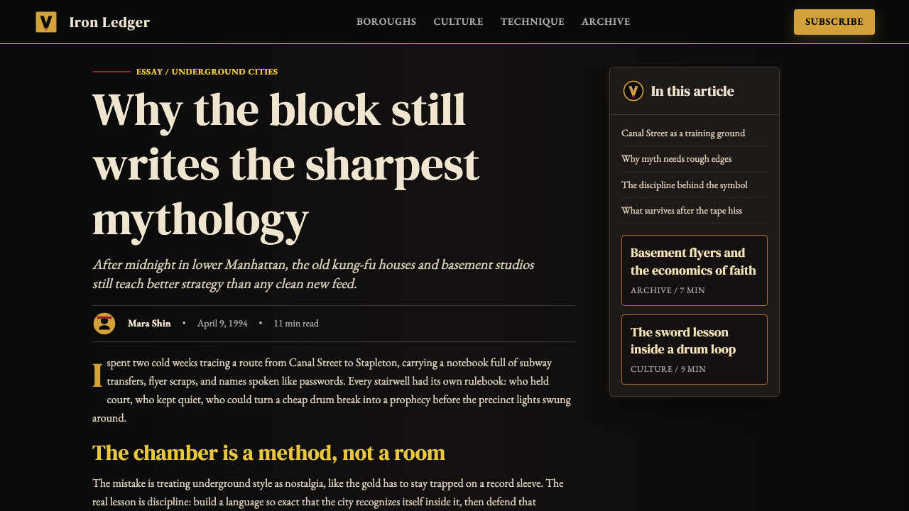 Wu-Tang Clan — 36 Chambers design style applied to a Article page