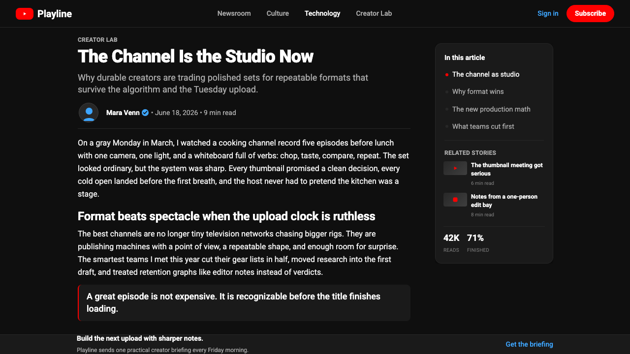 YouTube Creator Economy design style applied to a Article page