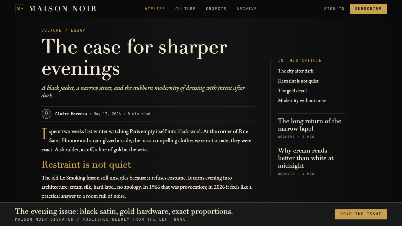 Yves Saint Laurent (YSL) design style applied to a Article page