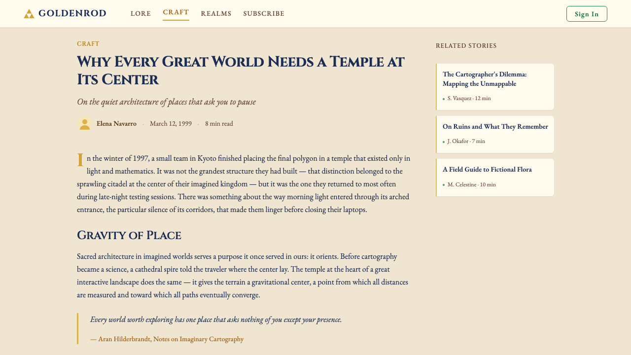 Zelda Ocarina of Time design style applied to a Article page