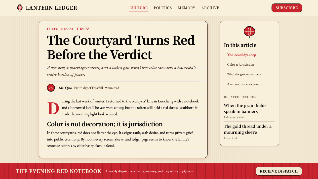 Zhang Yimou Cinema Red design style applied to a Article page