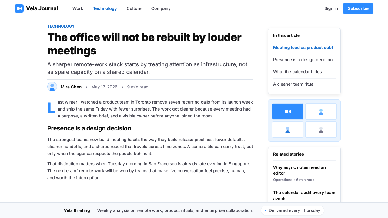 Zoom Meeting Blue design style applied to a Article page