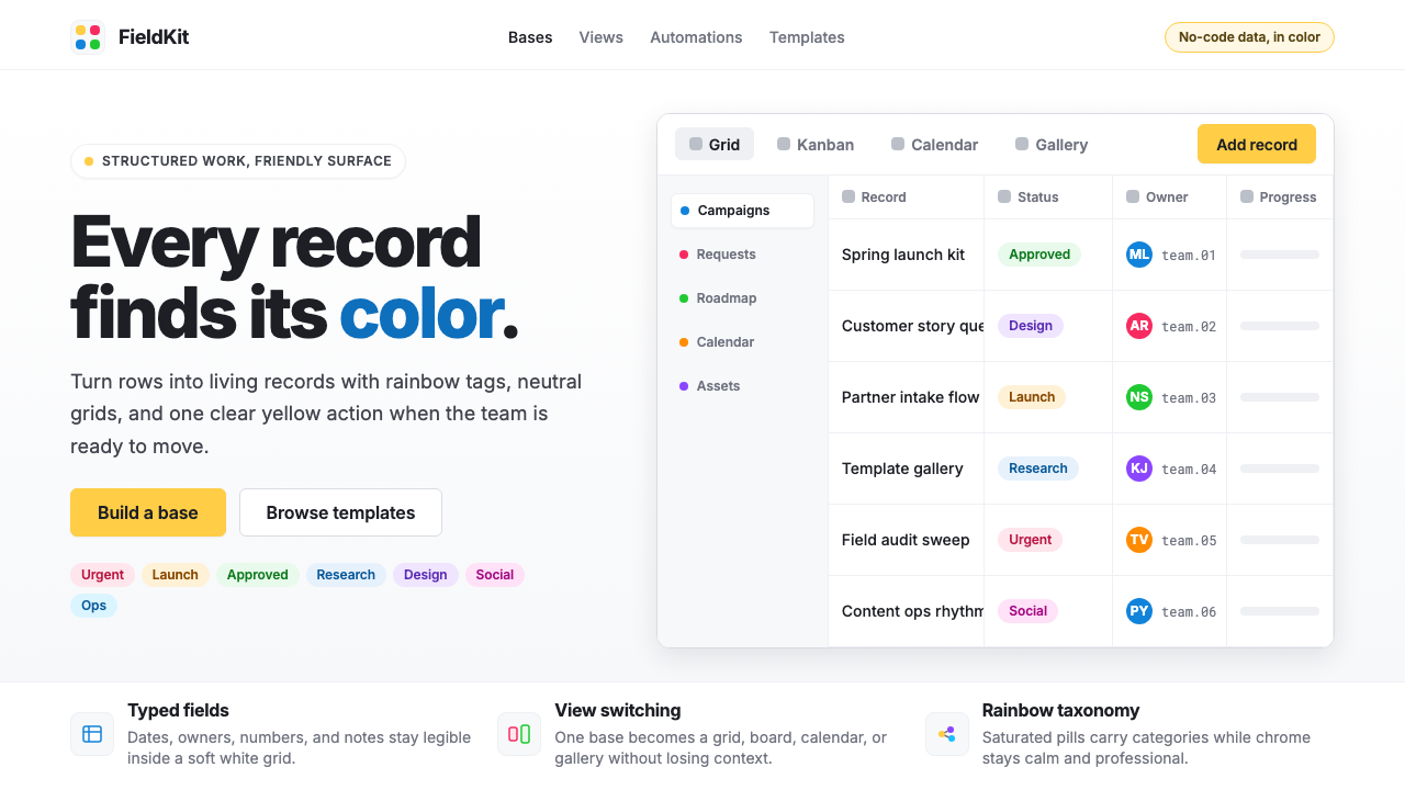 Airtable Spreadsheet-Rainbow design style — example