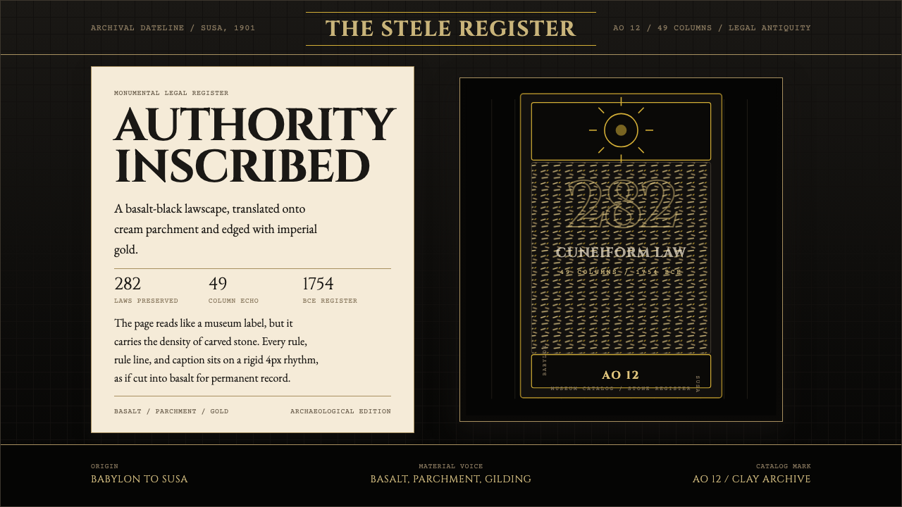 Babylonian Hammurabi Stele design style — example