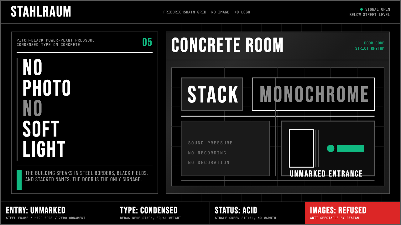 Berlin Techno (Berghain era) design style — example