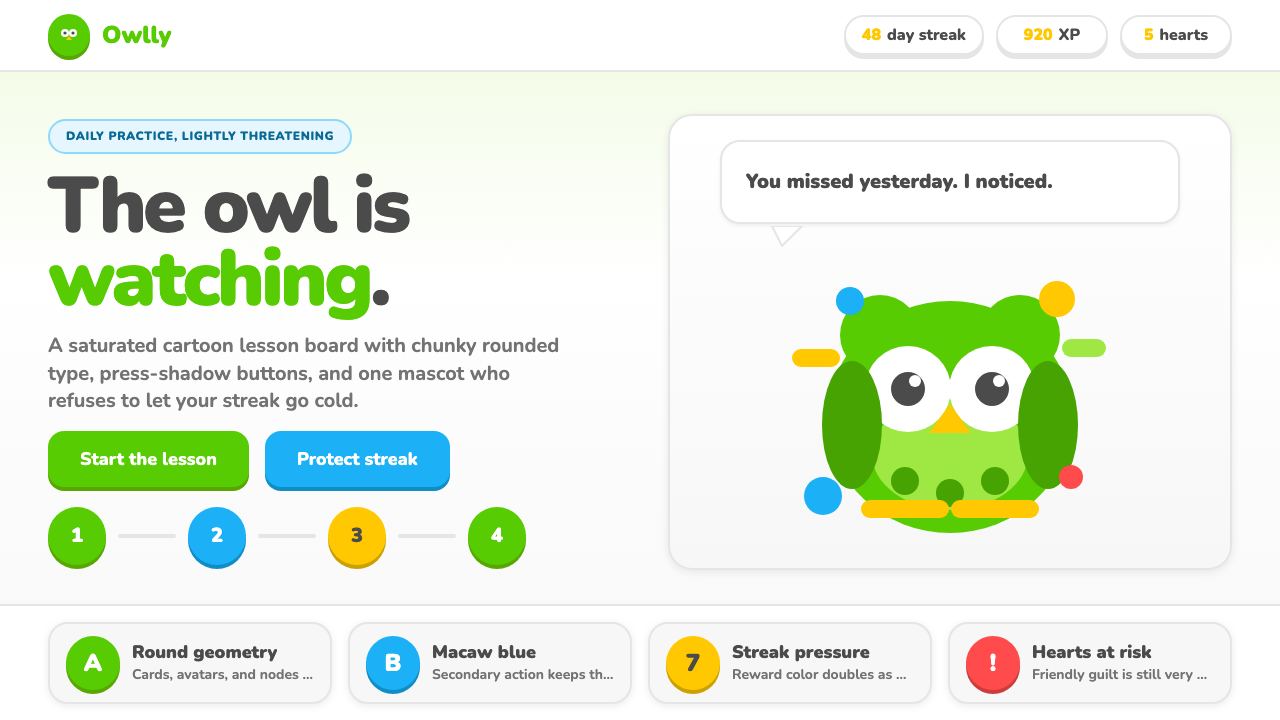 Duolingo Green Owl Mascot design style — example