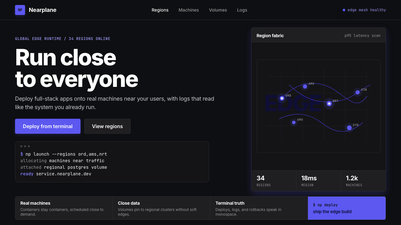 Fly.io Edge-Compute Purple design style — example