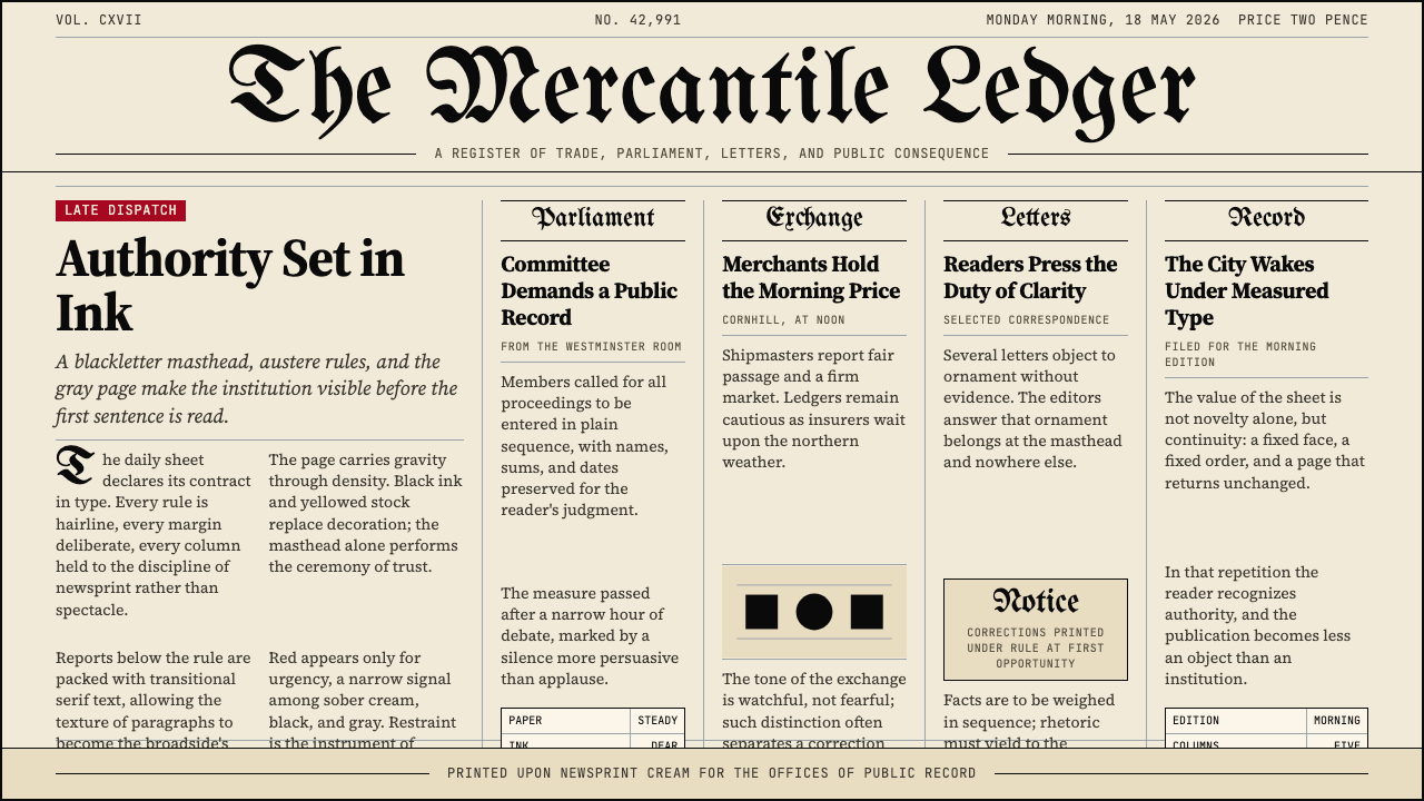 Gothic Blackletter Newspaper Masthead (1700) design style — example