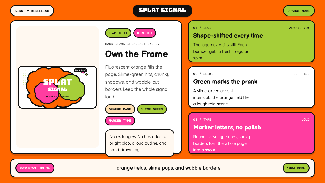Nickelodeon Orange Splat (1984) design style — example