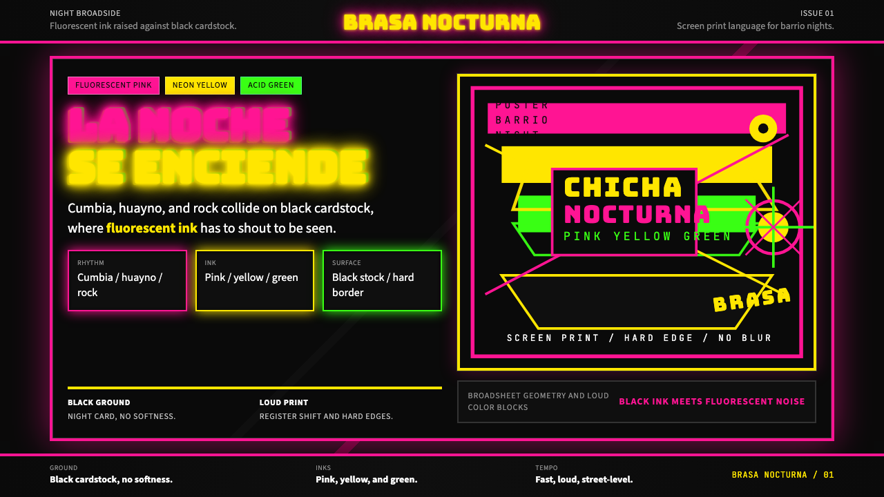 Peruvian Chicha Fluorescent Poster design style — example