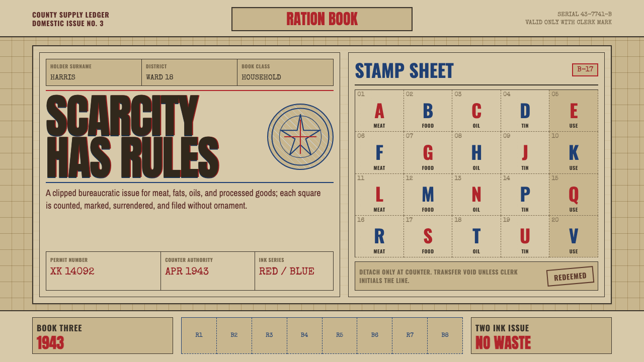 Wartime Ration Coupon design style — example