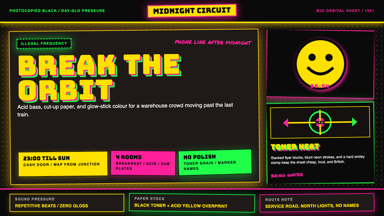 UK Rave Glow-Stick Flyer design style — example